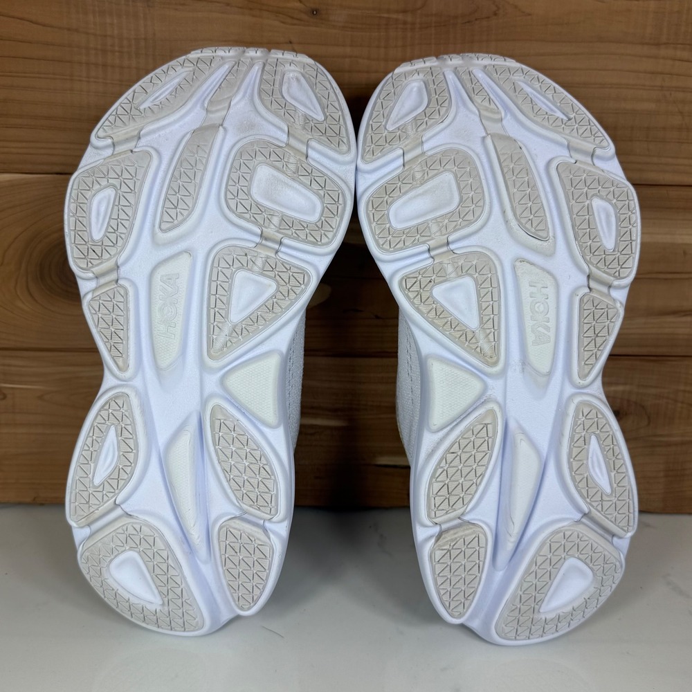 Hoka One One White Athletic Running Shoes with Subtle Gold Trim - Picture 13 of 16
